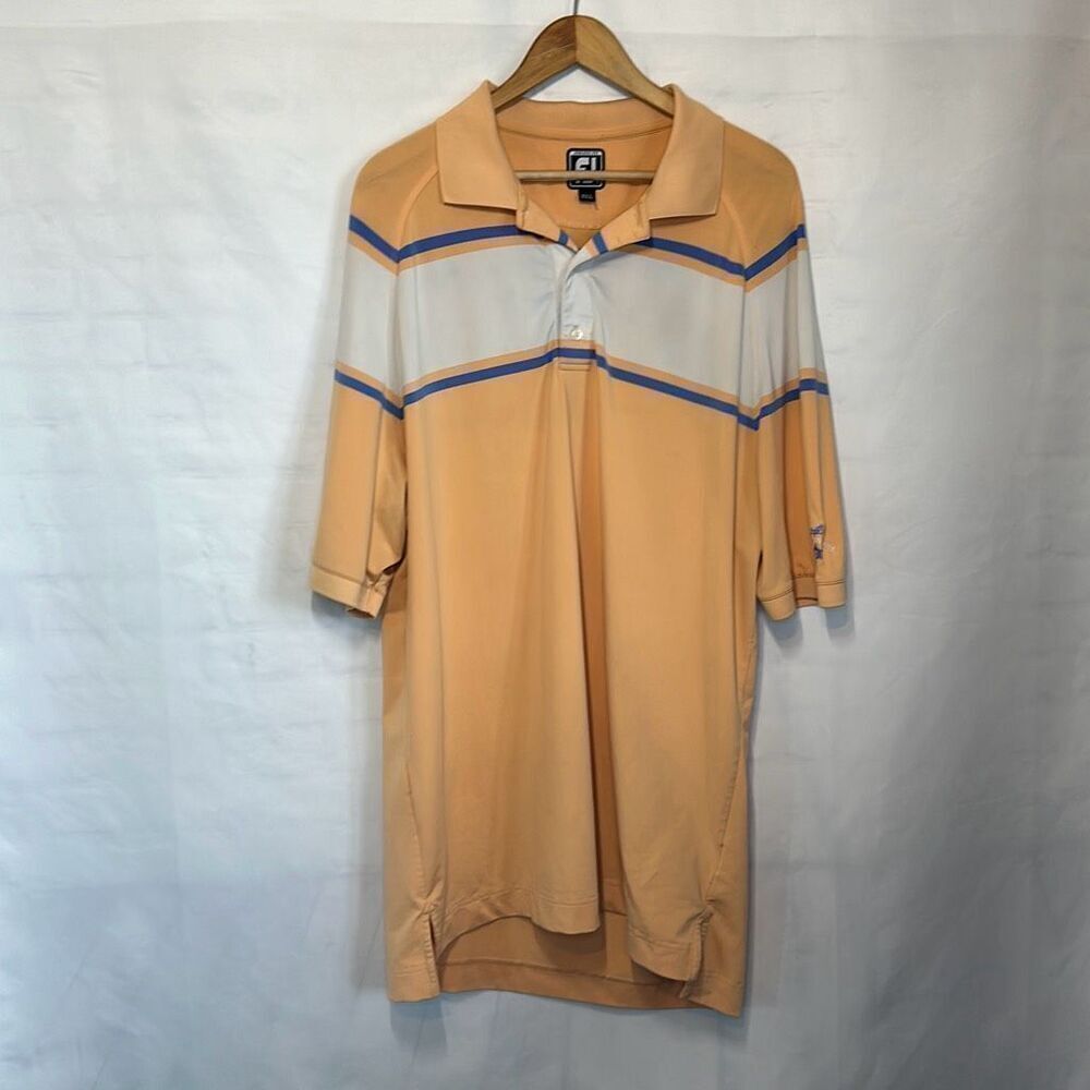 FootJoy Mens Orange Blue White Striped Golf Polo Shirt size XL LOOK